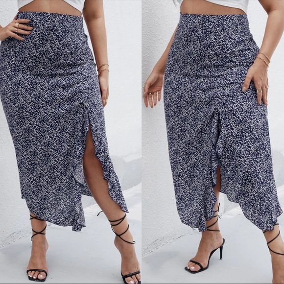 Dresses & Skirts - Boho plus size ruffle maxi skirt- BLUE